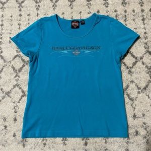 Y2K Harley Davidson blue graphic baby tee size xl women’s